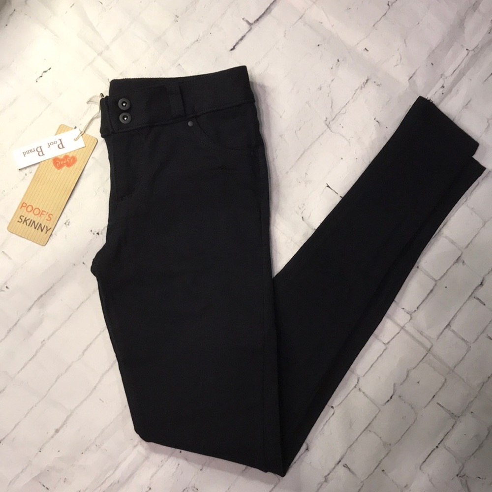 Women’s L black leggings large Poof Brand 31x29 stretch skinny fit zip button